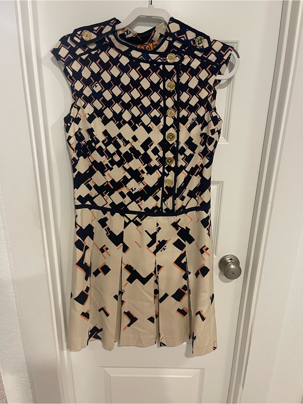 Women’s Cream Geometric Print Silk Dress